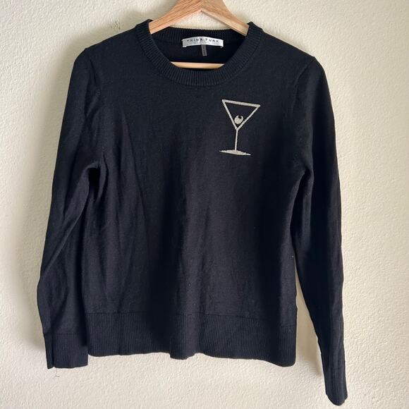 Trina Turk Martini Merino Wool Crewneck Sweater Black L Classic Lux Knit - Picture 5 of 11